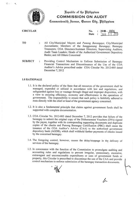 COA CIRCULAR NO. 2019.